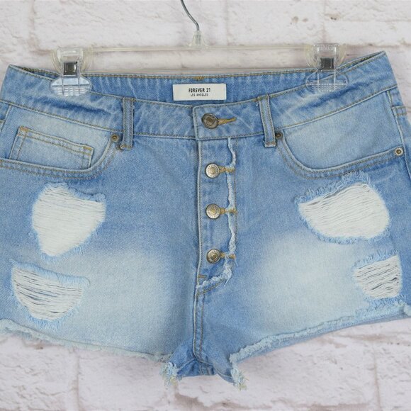 Forever 21 Denim Jean Button-Fly Cut-Off Shorts - Picture 3 of 8